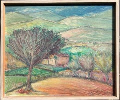 Paesaggio toscano vicino a Siena con albero in primo piano e Rolle. 1970