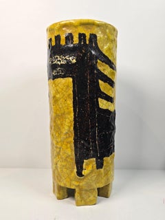 Bruno Capacci Arno Ceramiche Italy Mid Century Yellow Horse Riders Vase Raymor