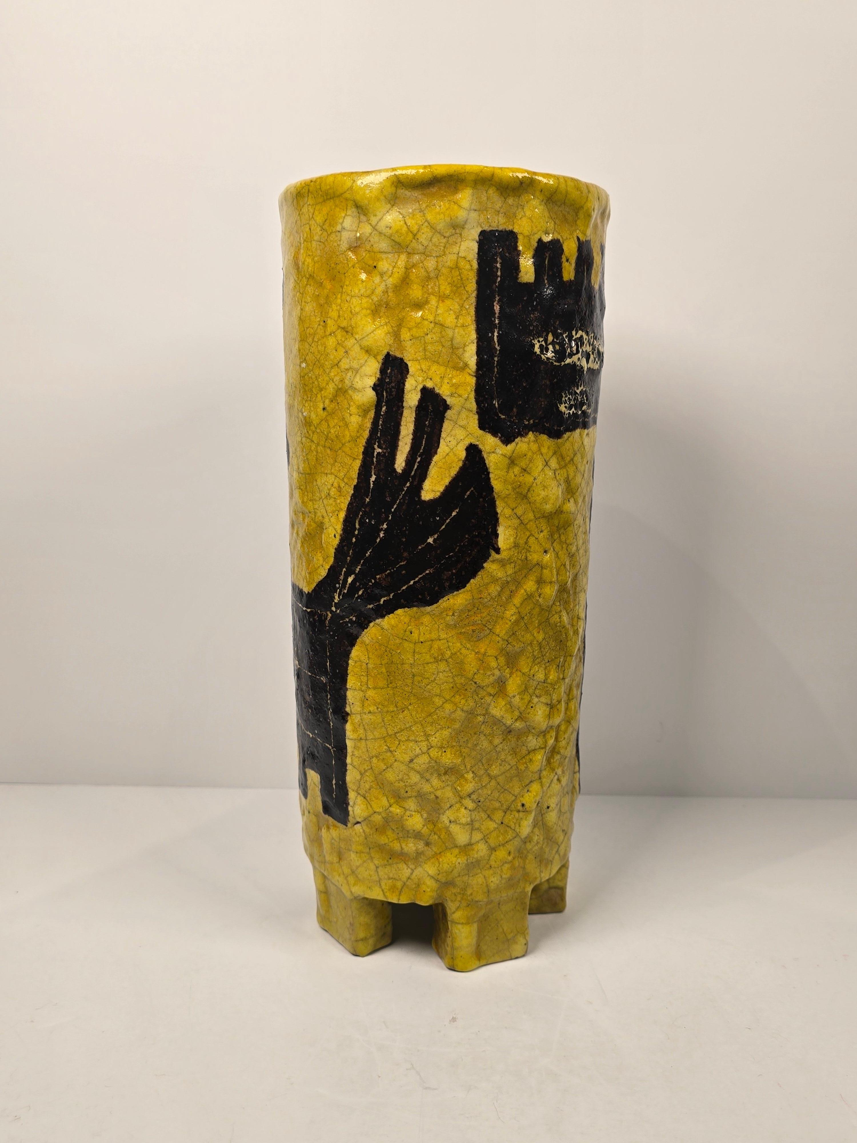 Terracotta Bruno Capacci Arno Ceramiche Italia Mid Century Vaso Cavalieri Giallo Raymor in vendita