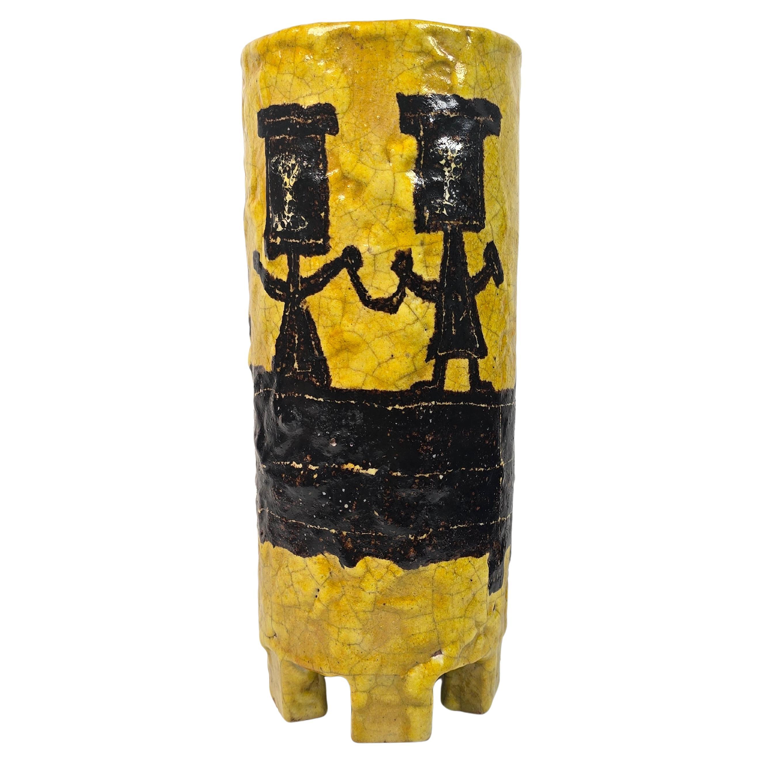 Bruno Capacci Arno Ceramiche Italia Mid Century Vaso Cavalieri Giallo Raymor in vendita