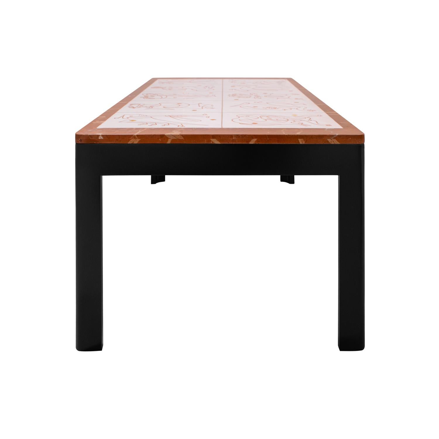 Bruno Capacci Einzigartiger Couchtisch mit surrealistischen Figuren 1950er Jahre (signiert) (Moderne der Mitte des Jahrhunderts) im Angebot