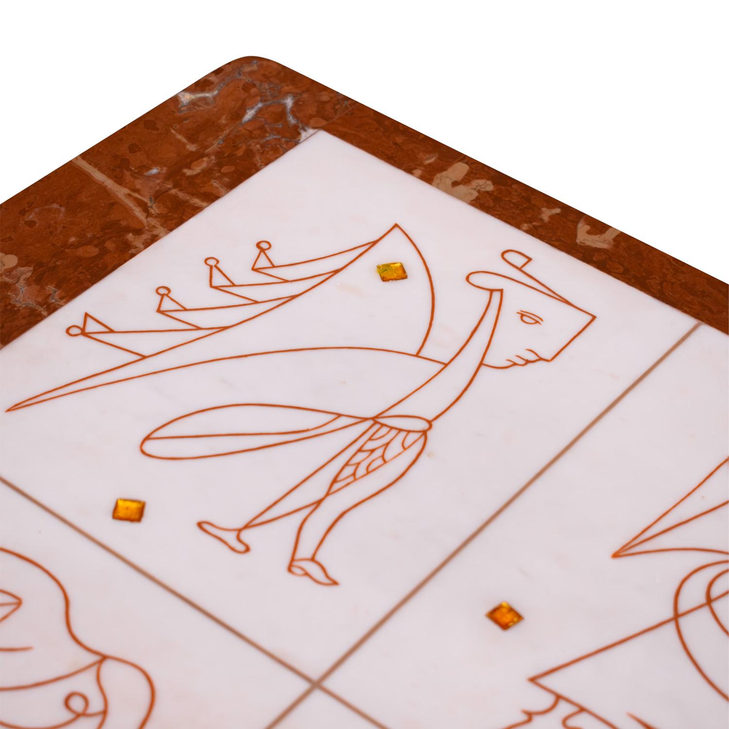 Bruno Capacci Einzigartiger Couchtisch mit surrealistischen Figuren 1950er Jahre (signiert) im Zustand „Hervorragend“ im Angebot in New York, NY