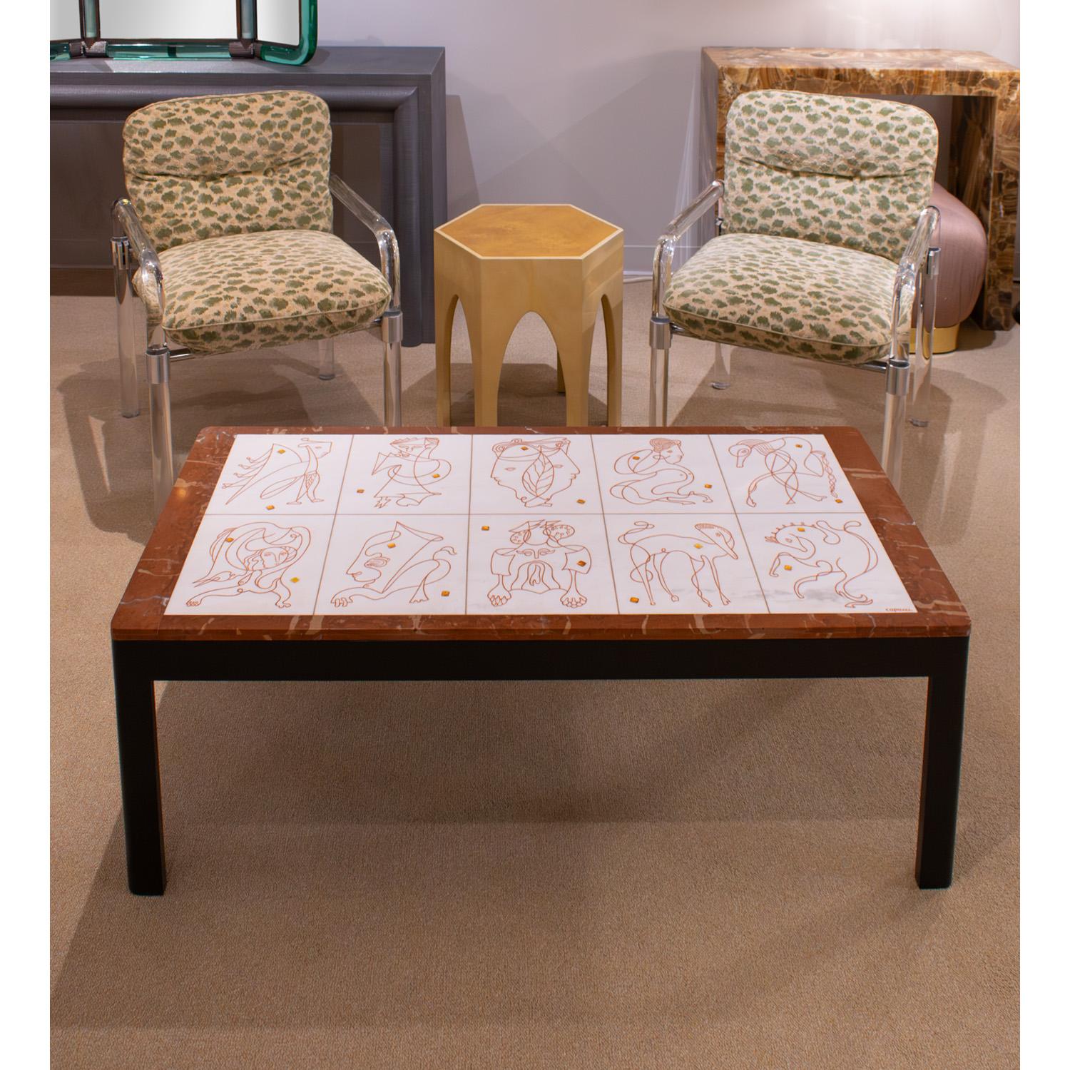 Bruno Capacci Einzigartiger Couchtisch mit surrealistischen Figuren 1950er Jahre (signiert) im Angebot 3