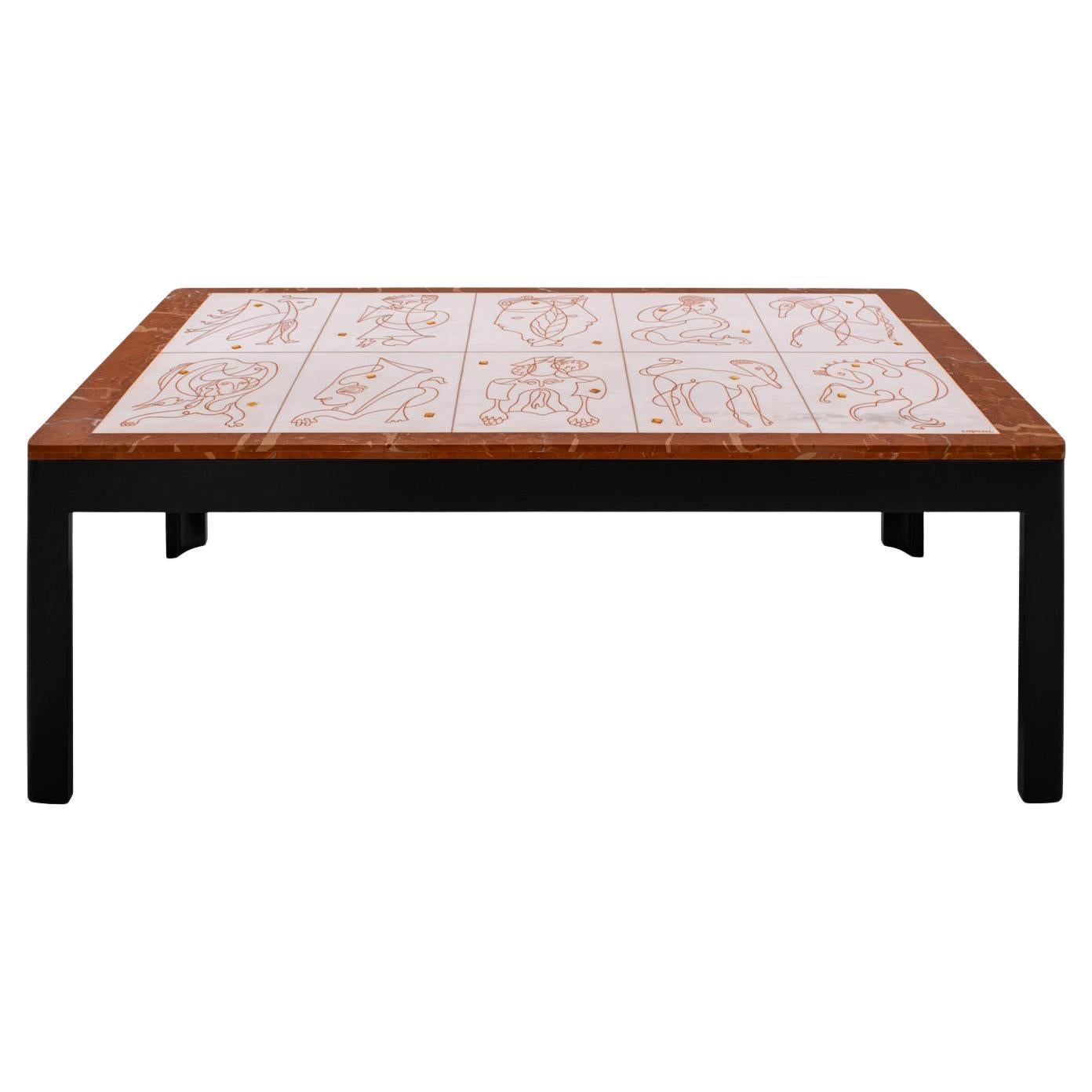 Bruno Capacci Einzigartiger Couchtisch mit surrealistischen Figuren 1950er Jahre (signiert) im Angebot