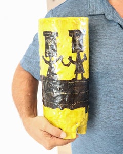 BRUNO CAPPACI 1965 Italian Arno Ceramiche Vase In Black & Yellow Glazed