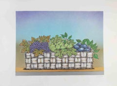 Stilleben mit Obstkorb - Lithographie von Bruno Caruso - 1980er Jahre