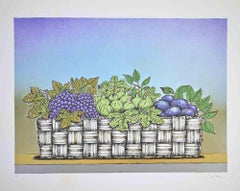 Stilleben mit Obstkorb - Lithographie von Bruno Caruso - 1980er Jahre