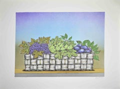 Natura morta con cesto di frutta - Litografia di Bruno Caruso - Anni '80