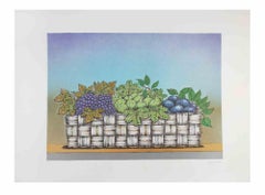 Stilleben mit Obstkorb - Lithographie von Bruno Caruso - 1980er Jahre