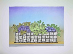 Natura morta con cesto di frutta - Litografia di Bruno Caruso - Anni '80