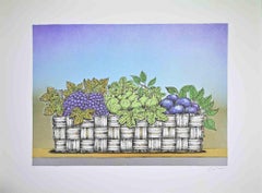 Still Life with Basket of Fruit - Lithograph by Bruno Caruso - 1980s