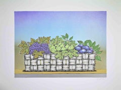 Bodegón con cesta de fruta - Litografía de Bruno Caruso - Años 80