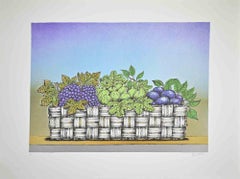 Bodegón con cesta de fruta - Litografía de Bruno Caruso - Años 80