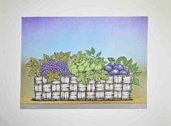 Nature morte avec corbeille de fruits - Lithographie de Bruno Caruso - années 1980