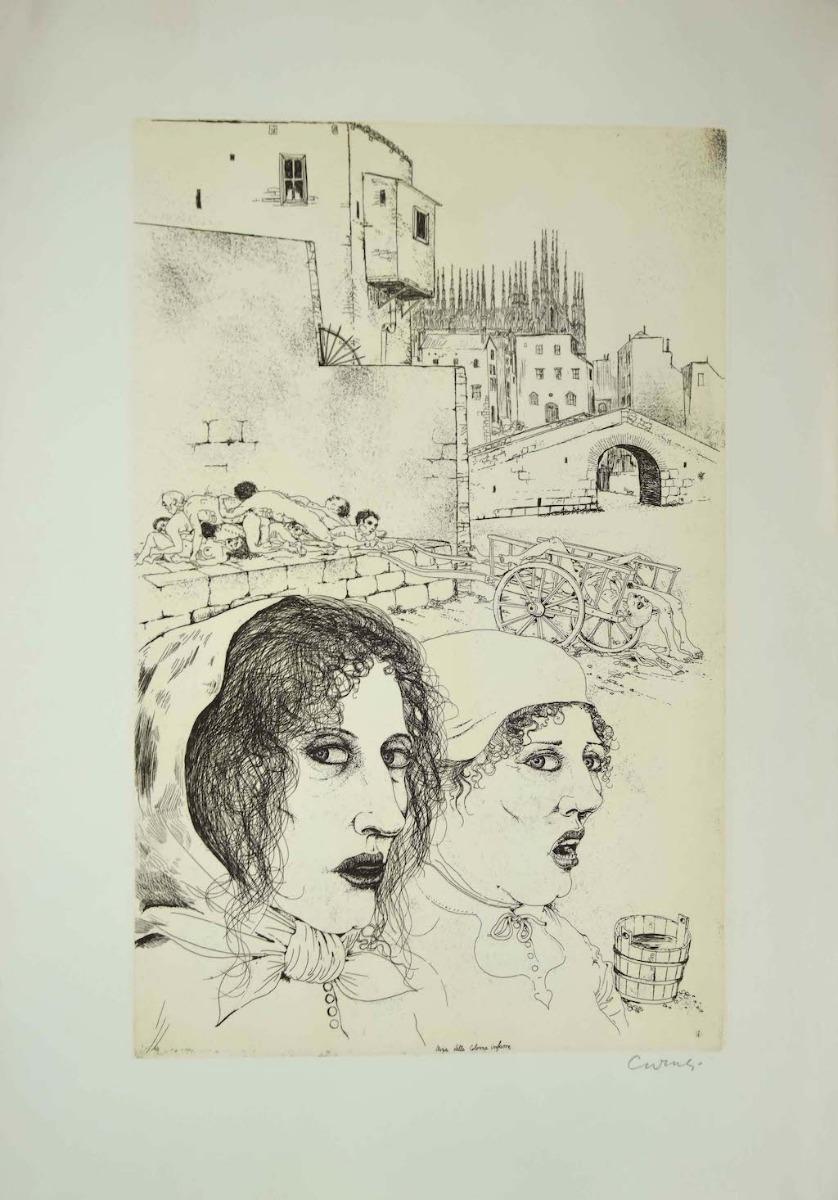 Bruno Caruso Figurative Print - Storia della Colonna Infame - Etching by B. Caruso - Late 20th Century