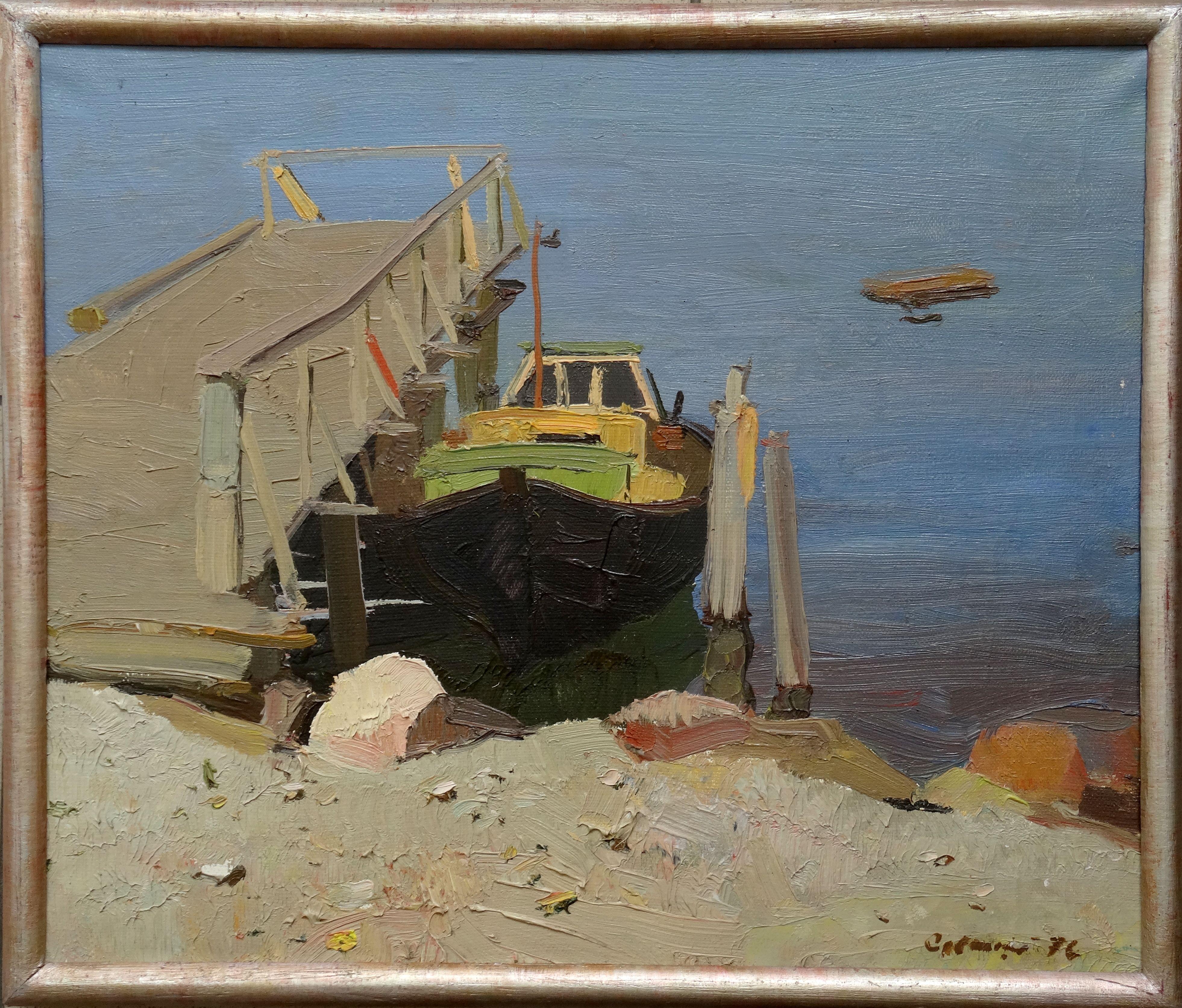 By the footbridge. Canvas, oil, 42.5x50 cm - Painting by Bruno Celmins