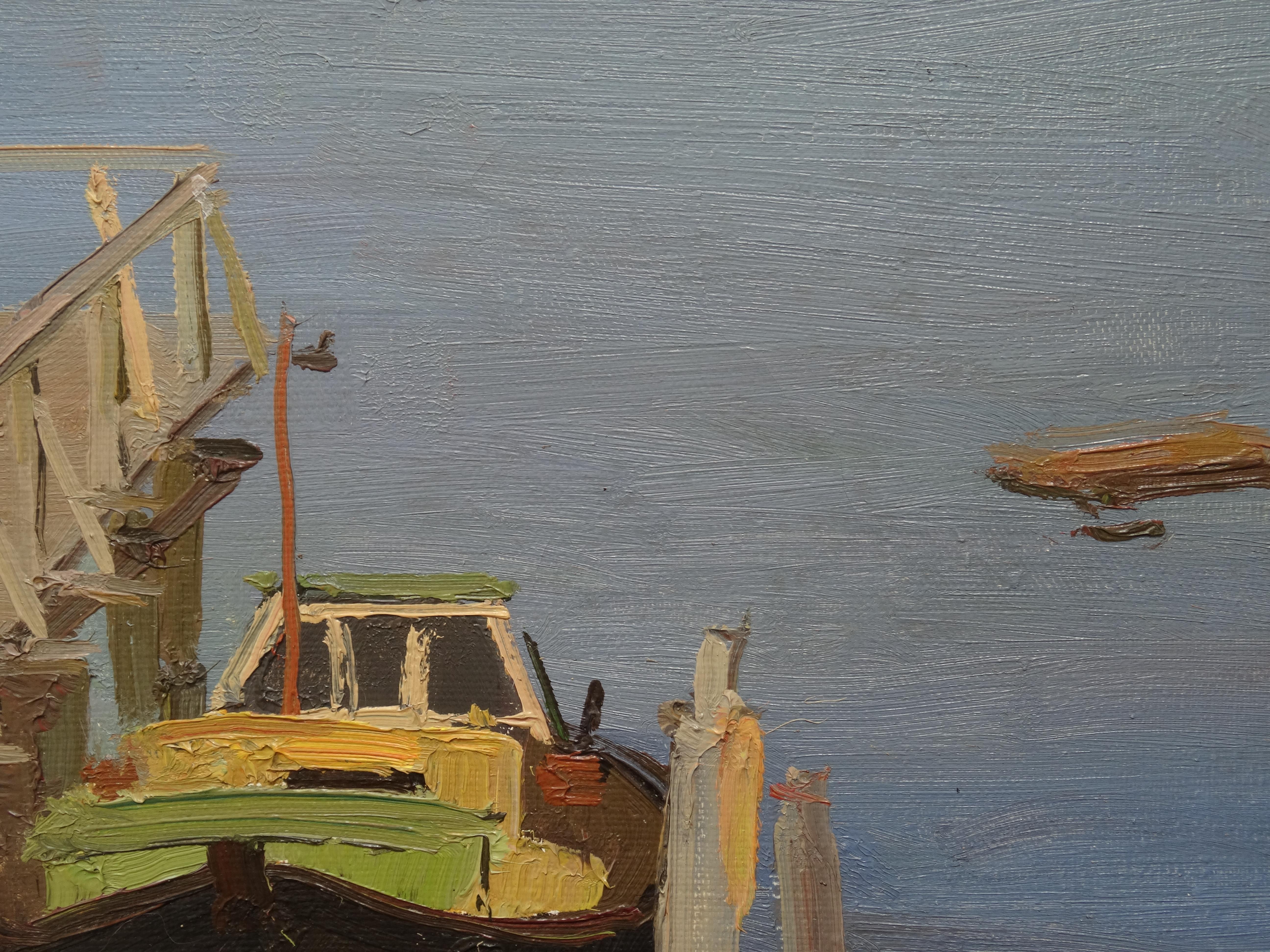 By the footbridge. Canvas, oil, 42.5x50 cm For Sale 1