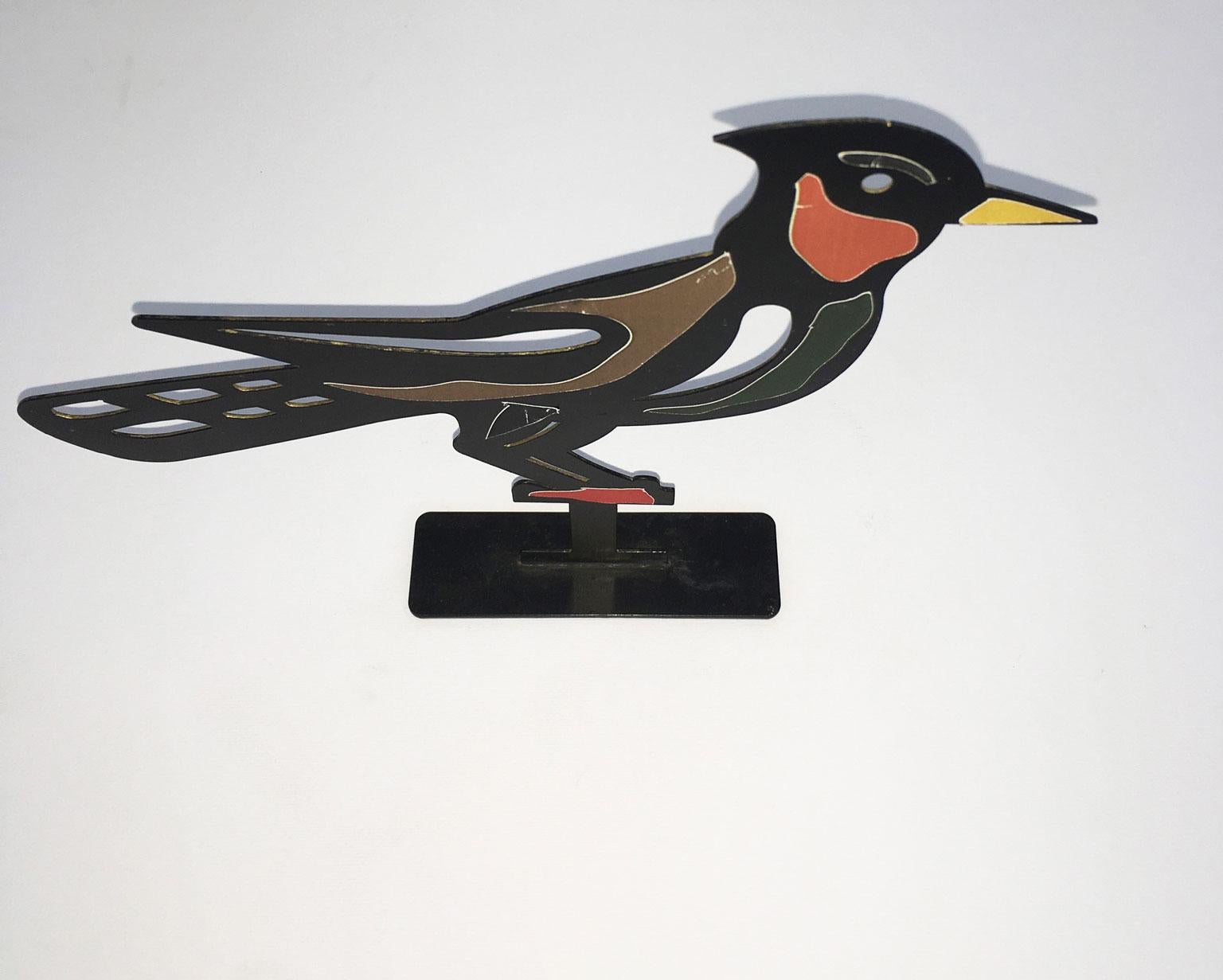 Italy 1980 Bruno Chersicla Black Painted Metal Sculpture Upupa For Sale 3