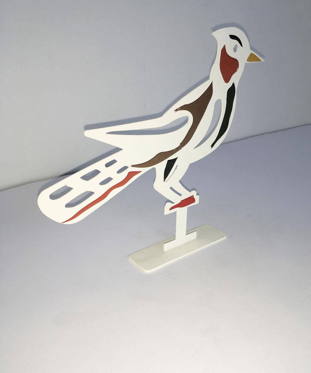 Italy 1980 Bruno Chersicla White Painted  Metal Sculpture Upupa For Sale 1