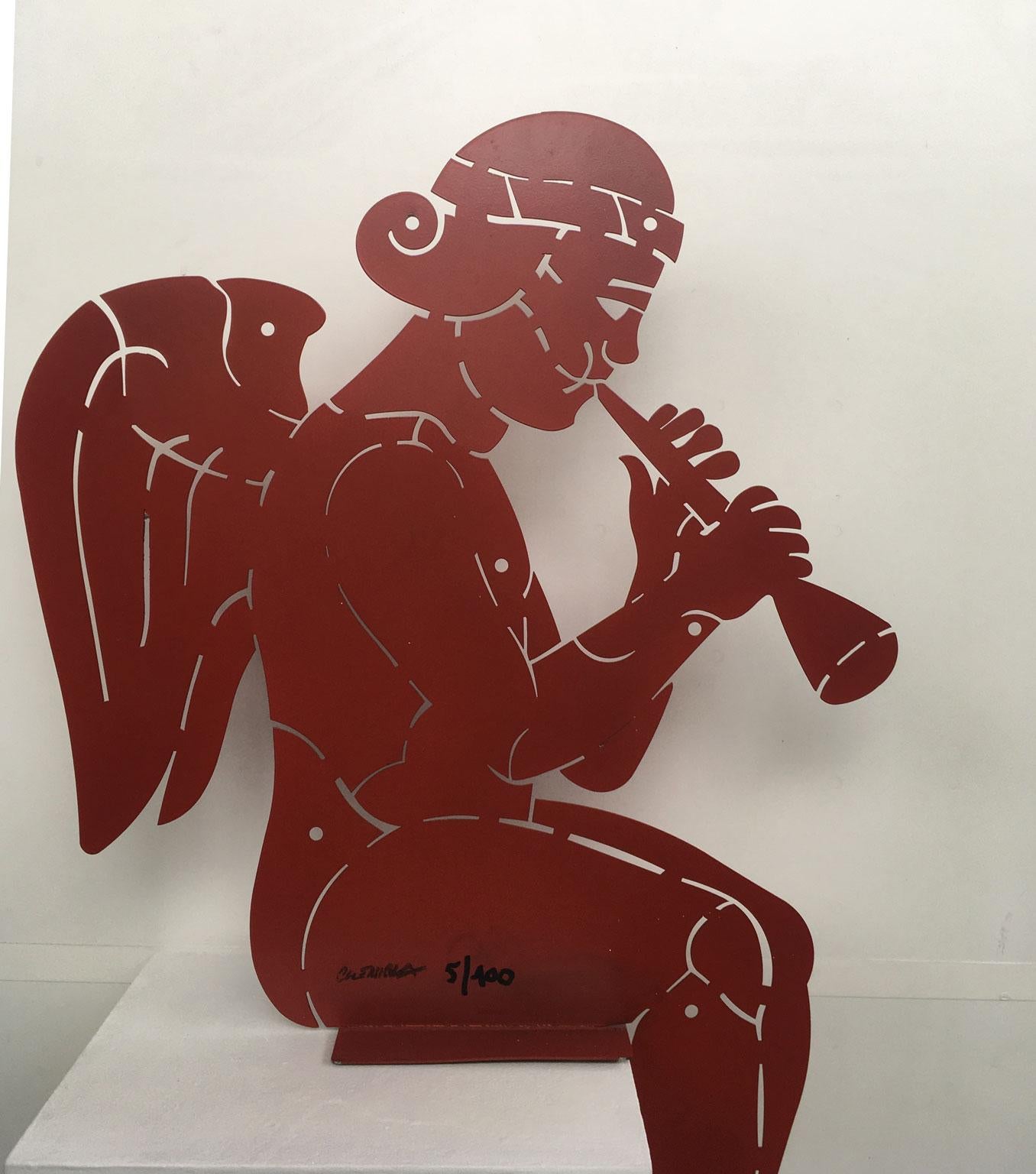 Roter Engel Italien 1980 Eisen Abstrakte Skulptur von Bruno Chersicla im Angebot 4