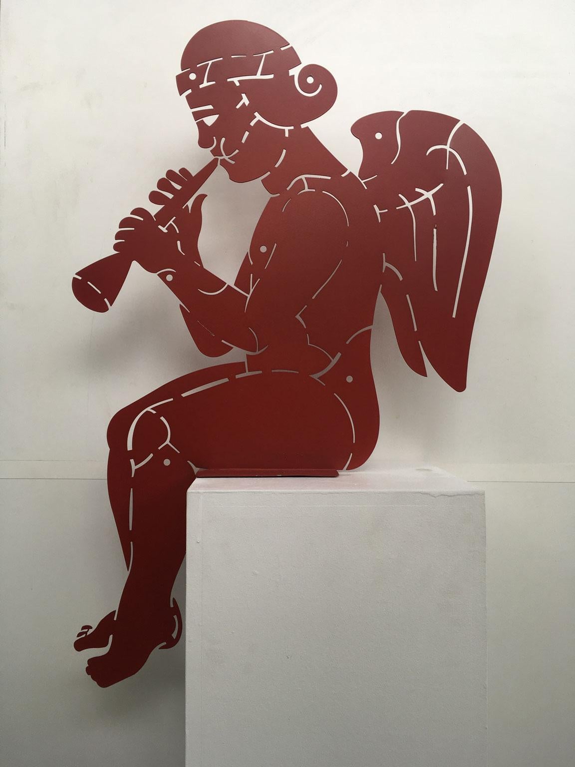 Roter Engel Italien 1980 Eisen Abstrakte Skulptur von Bruno Chersicla im Angebot 5