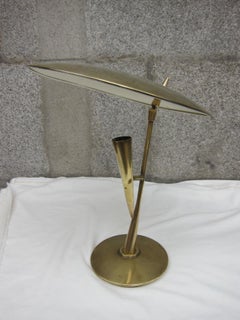 Bruno Chiarini Brass and White Lacquered Metal Midcentury Table Lamp, Italy 1950