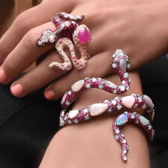 Bruno Crivelli 18 Karat Rose Gold Snake Ring with Ruby, Diamond and Amethyst