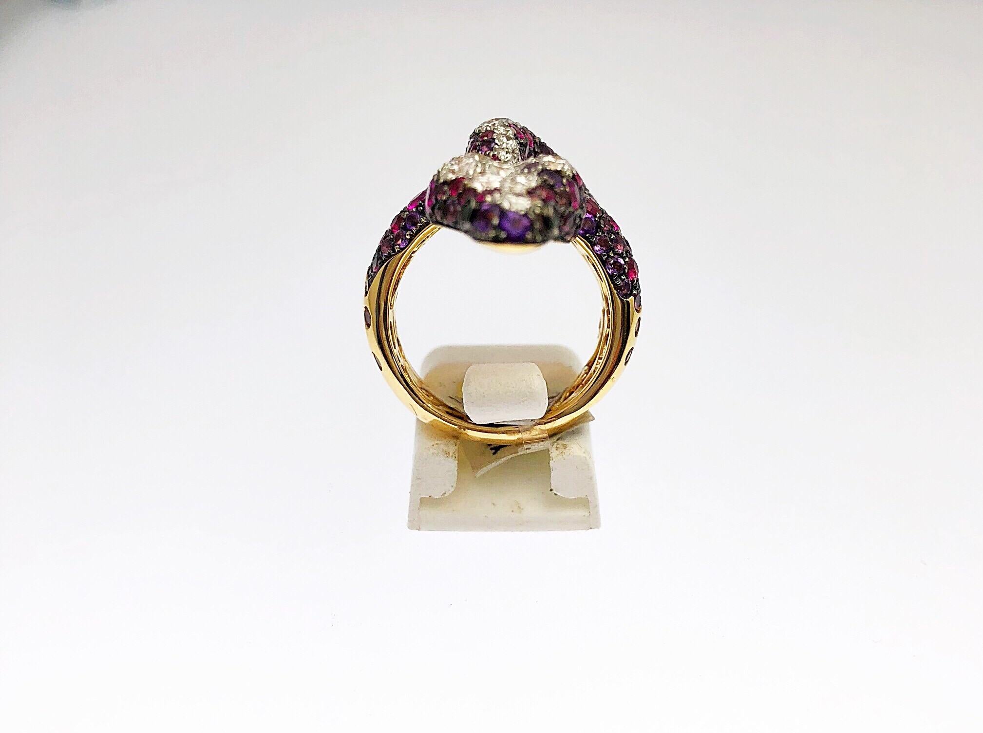Modern Bruno Crivelli 18 Karat Rose Gold Snake Ring with Ruby, Diamond and Amethyst For Sale
