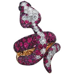 Bruno Crivelli 18 Karat Rose Gold Snake Ring with Ruby, Diamond and Amethyst