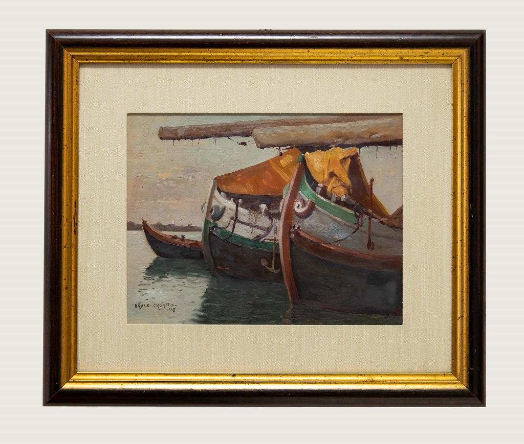 Schiffe – Gemälde von Bruno Croatto – 1938 im Angebot 1
