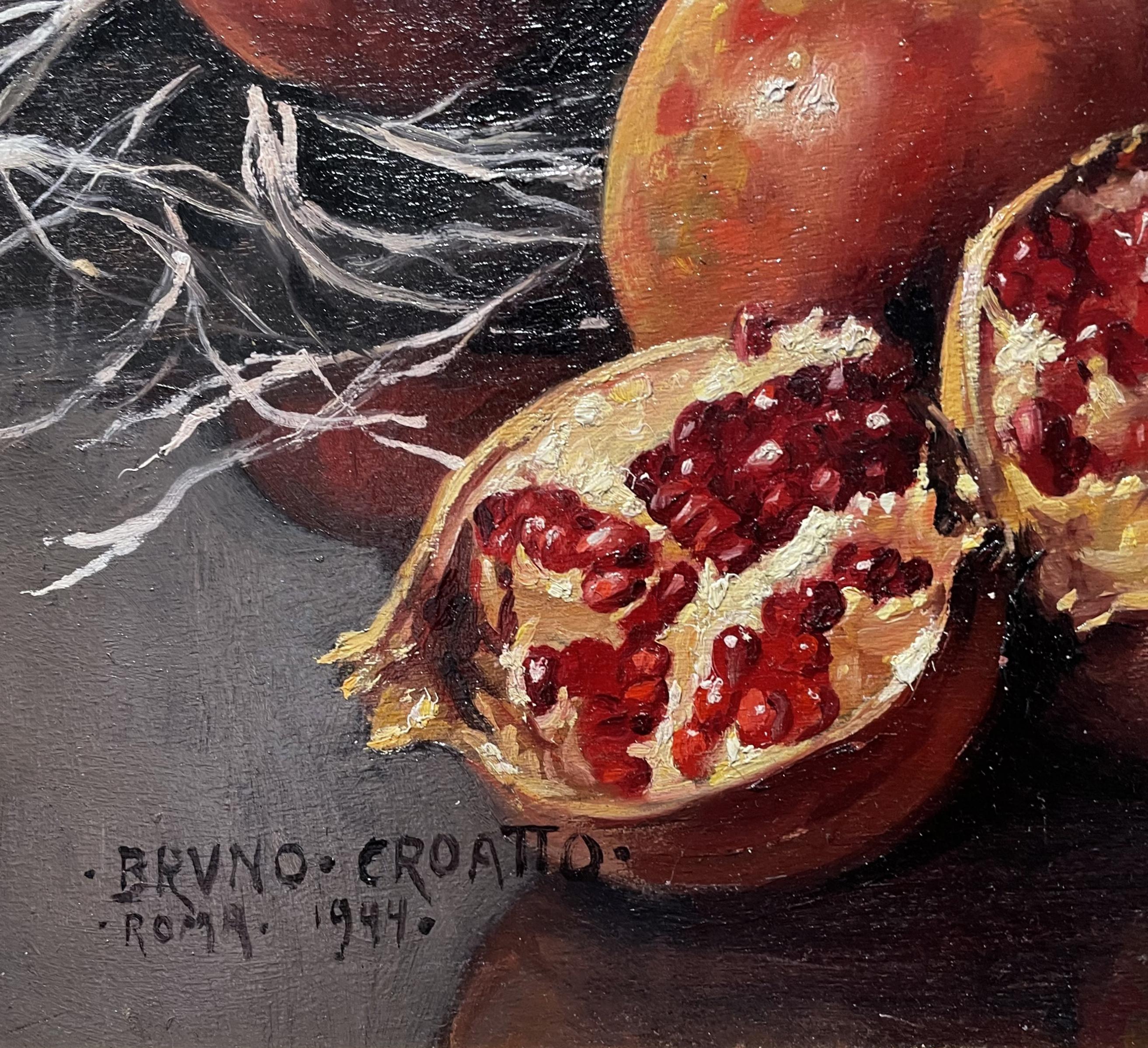 Still Life with Buddha and Pomegranates - Painting by Bruno Croatto - 1944 For Sale 3