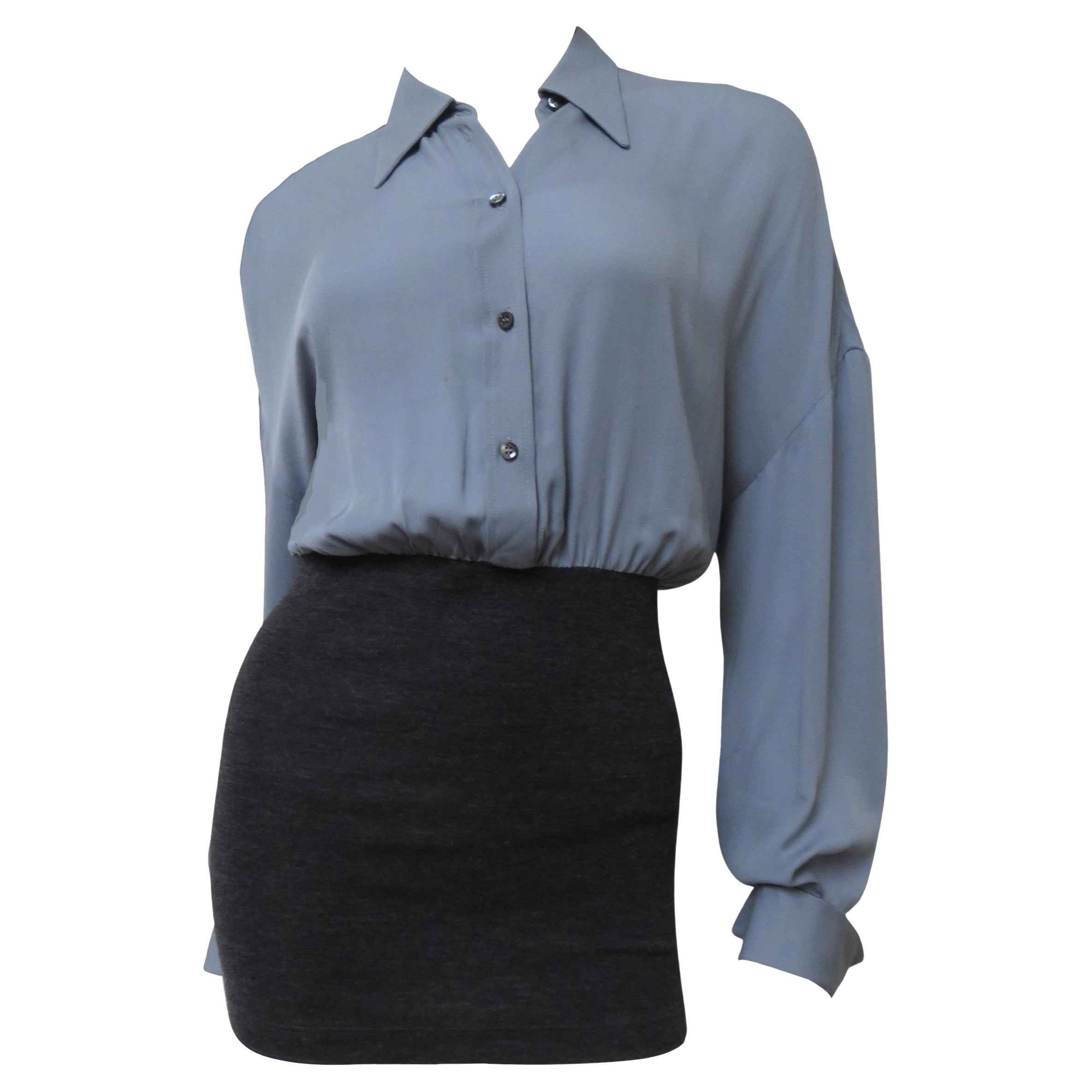 Bruno Cucinelli Color Block Silk Shirt with Knit Band