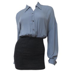 Bruno Cucinelli Color Block Silk Shirt with Knit Band
