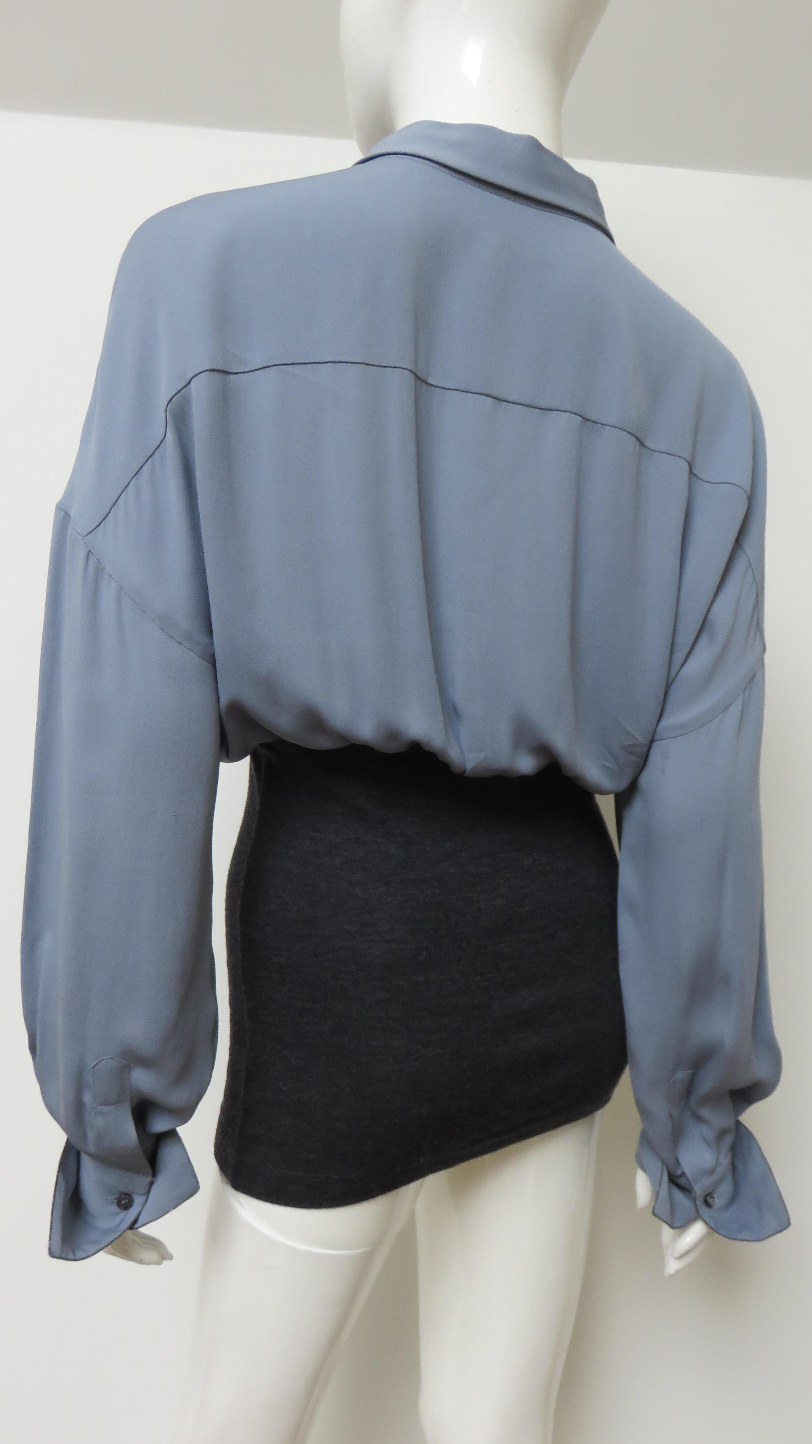 Bruno Cucinelli Color Block Silk Shirt with Knit Band For Sale 4