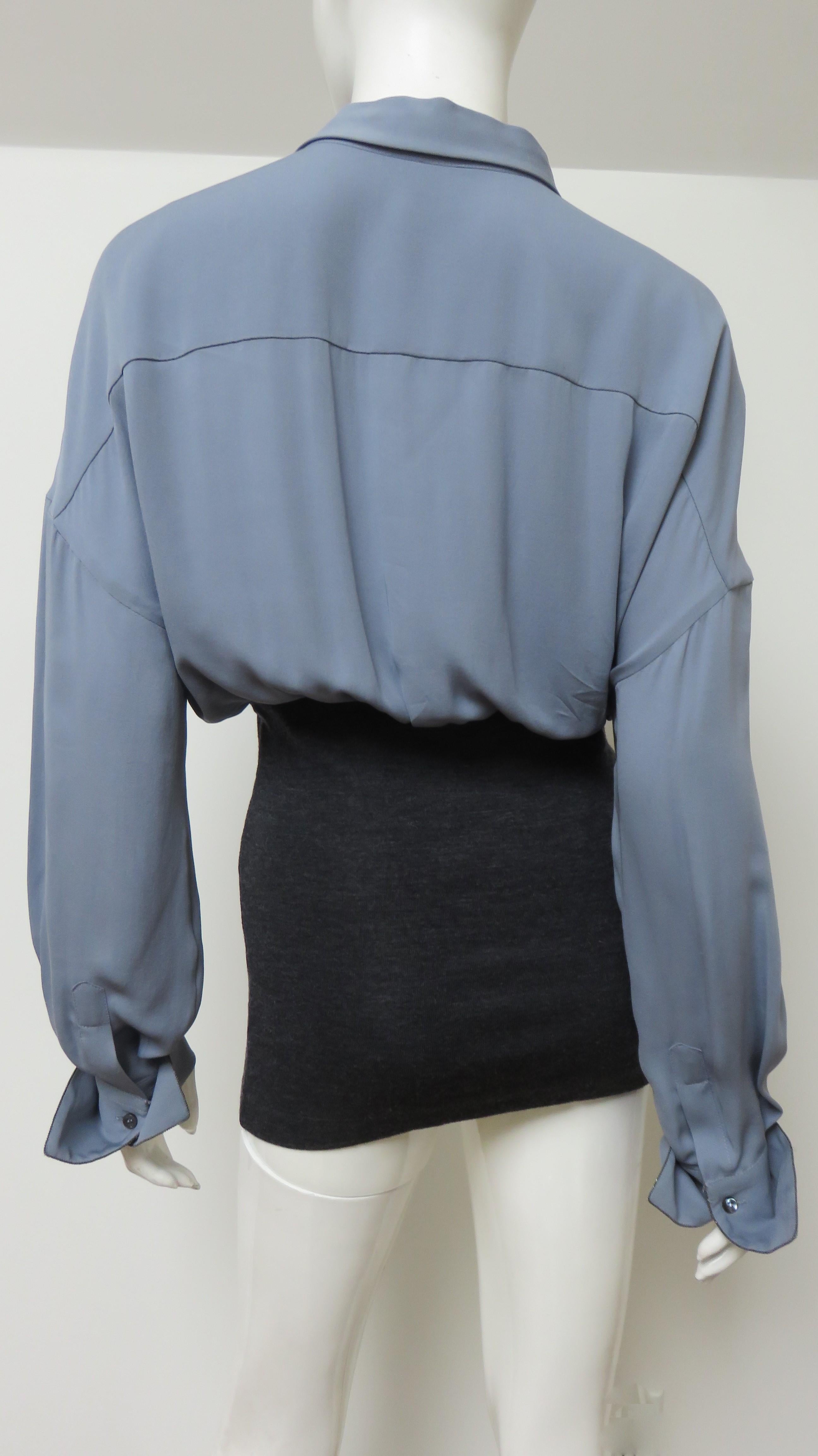 Bruno Cucinelli Color Block Silk Shirt with Knit Band For Sale 5