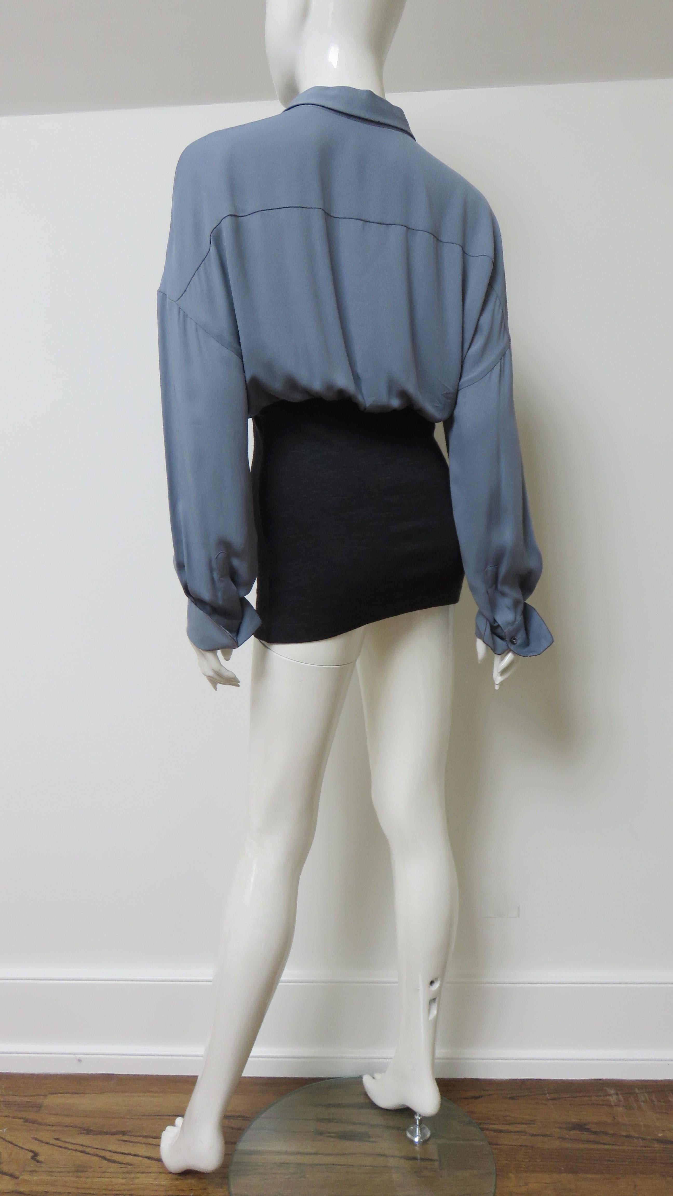 Bruno Cucinelli Color Block Silk Shirt with Knit Band For Sale 7