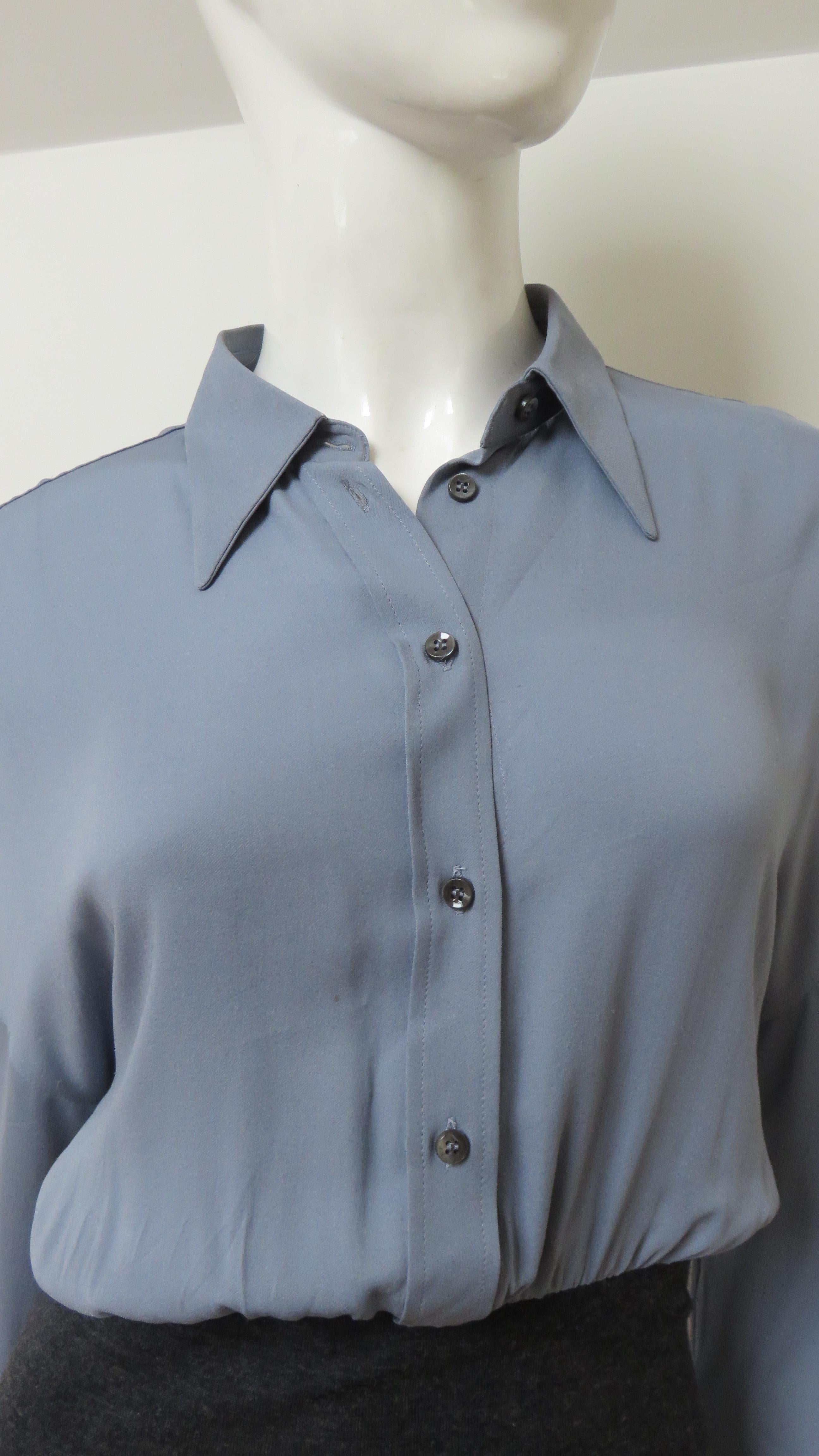 Bruno Cucinelli Color Block Silk Shirt with Knit Band In Good Condition For Sale In Water Mill, NY