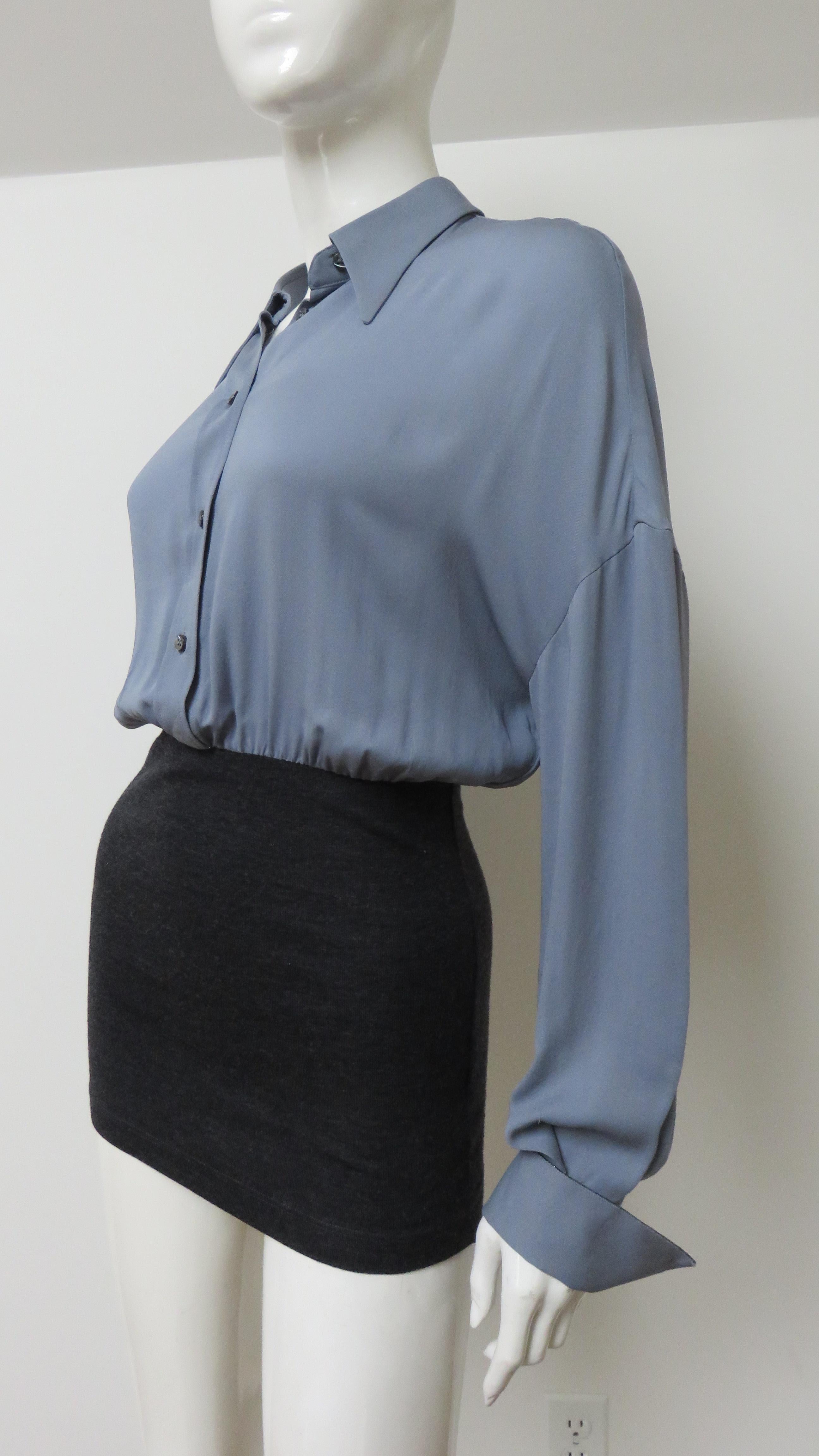 Bruno Cucinelli Color Block Silk Shirt with Knit Band For Sale 1