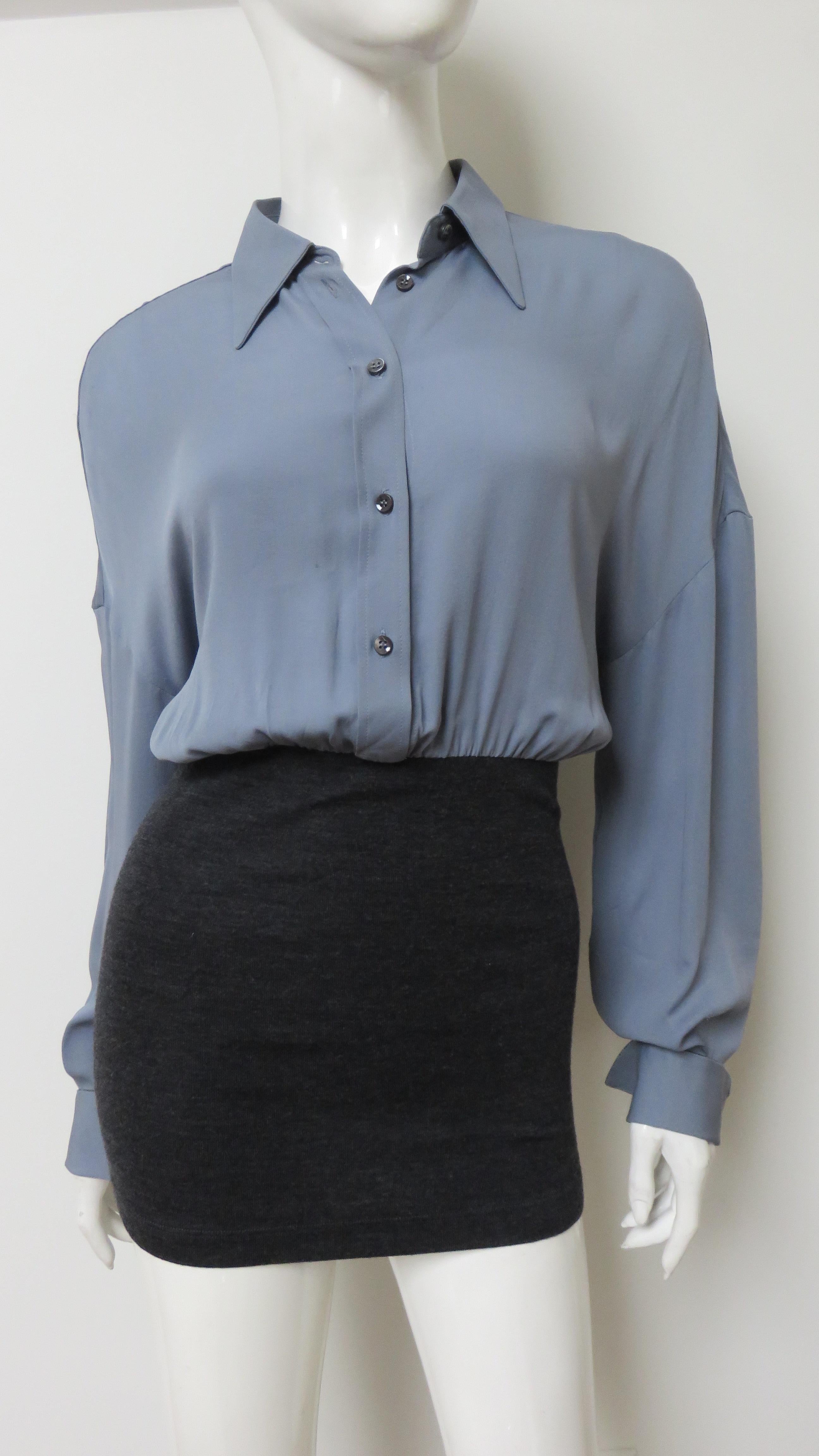 Bruno Cucinelli Color Block Silk Shirt with Knit Band For Sale 2