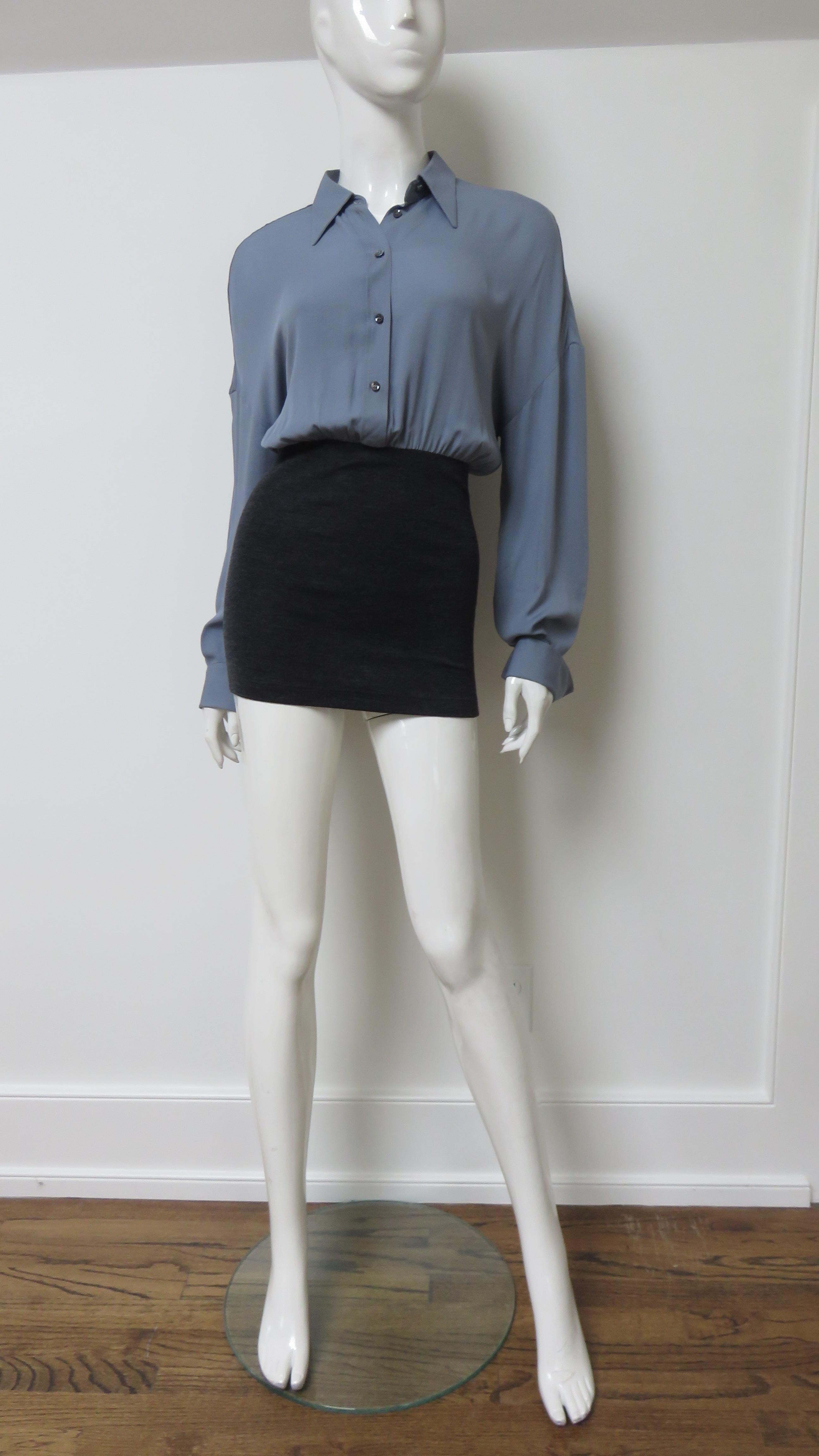 Bruno Cucinelli Color Block Silk Shirt with Knit Band For Sale 3