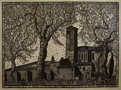 Church of Assisi - Woodcut by Bruno Da Osimo - Mid-20th Century