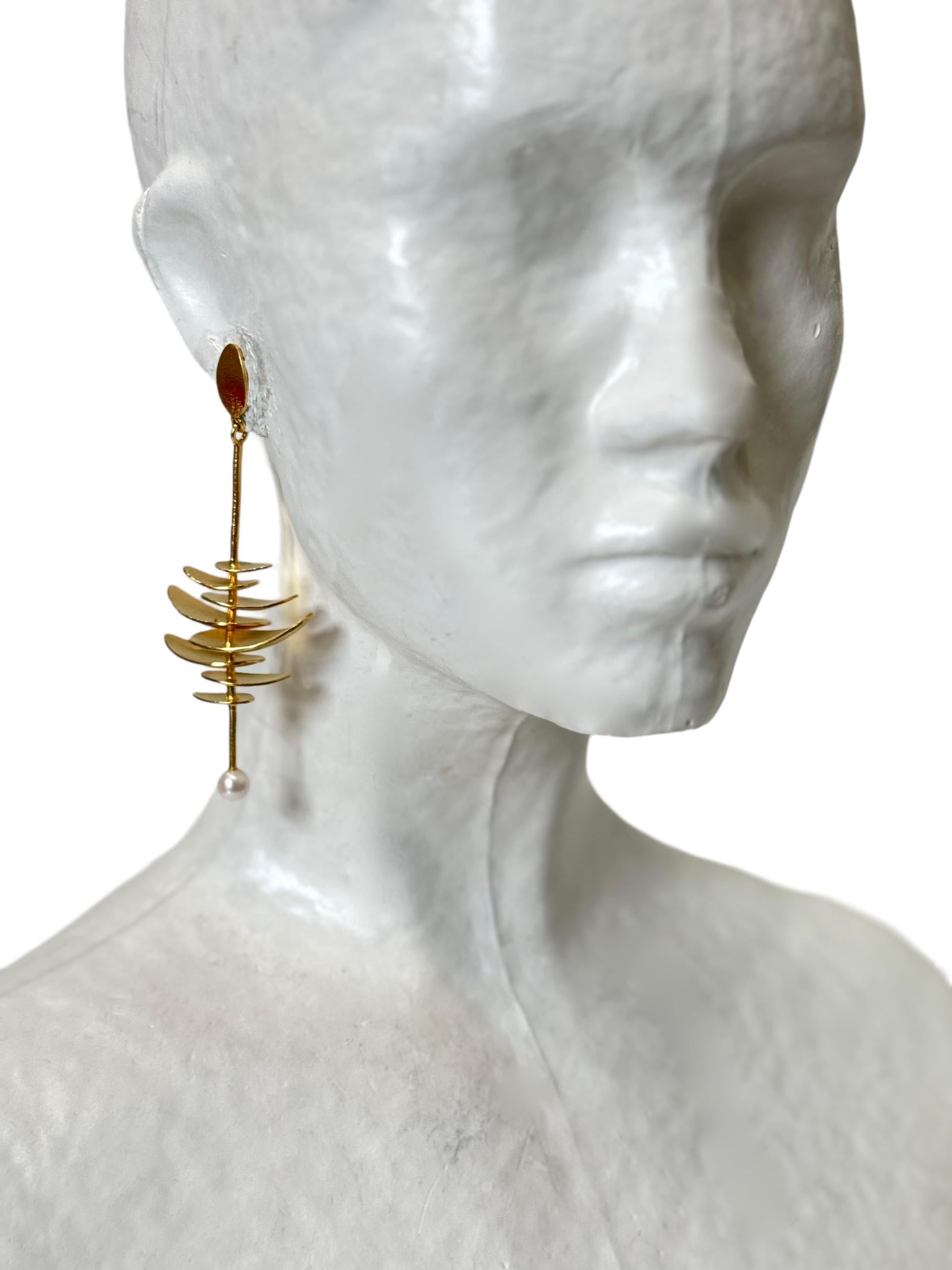 Modern Bruno Da Rocha  Vermeil and Pearl long Earring For Sale