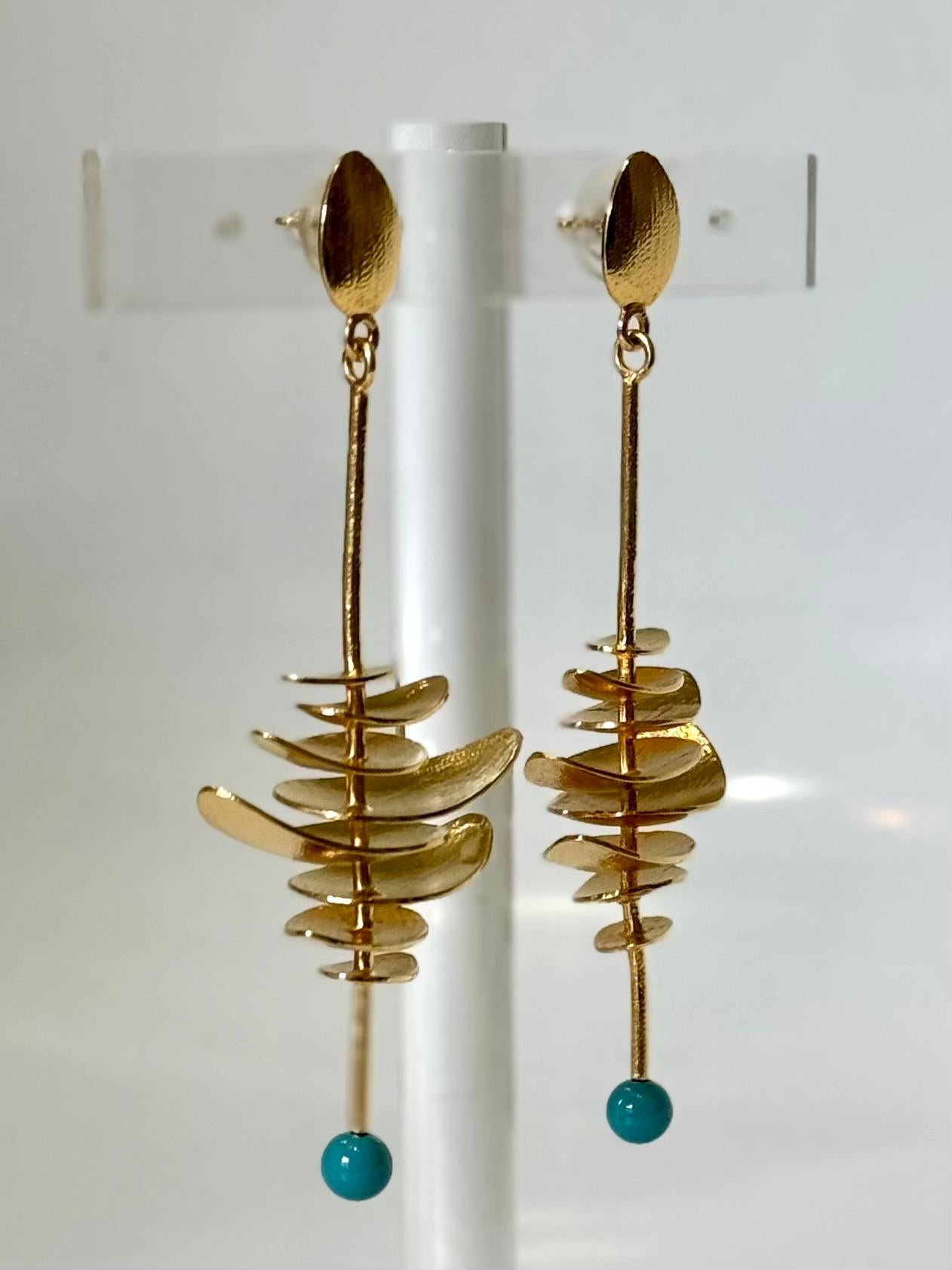 Modern Bruno Da Rocha  Vermeil and Turquoise long Earring