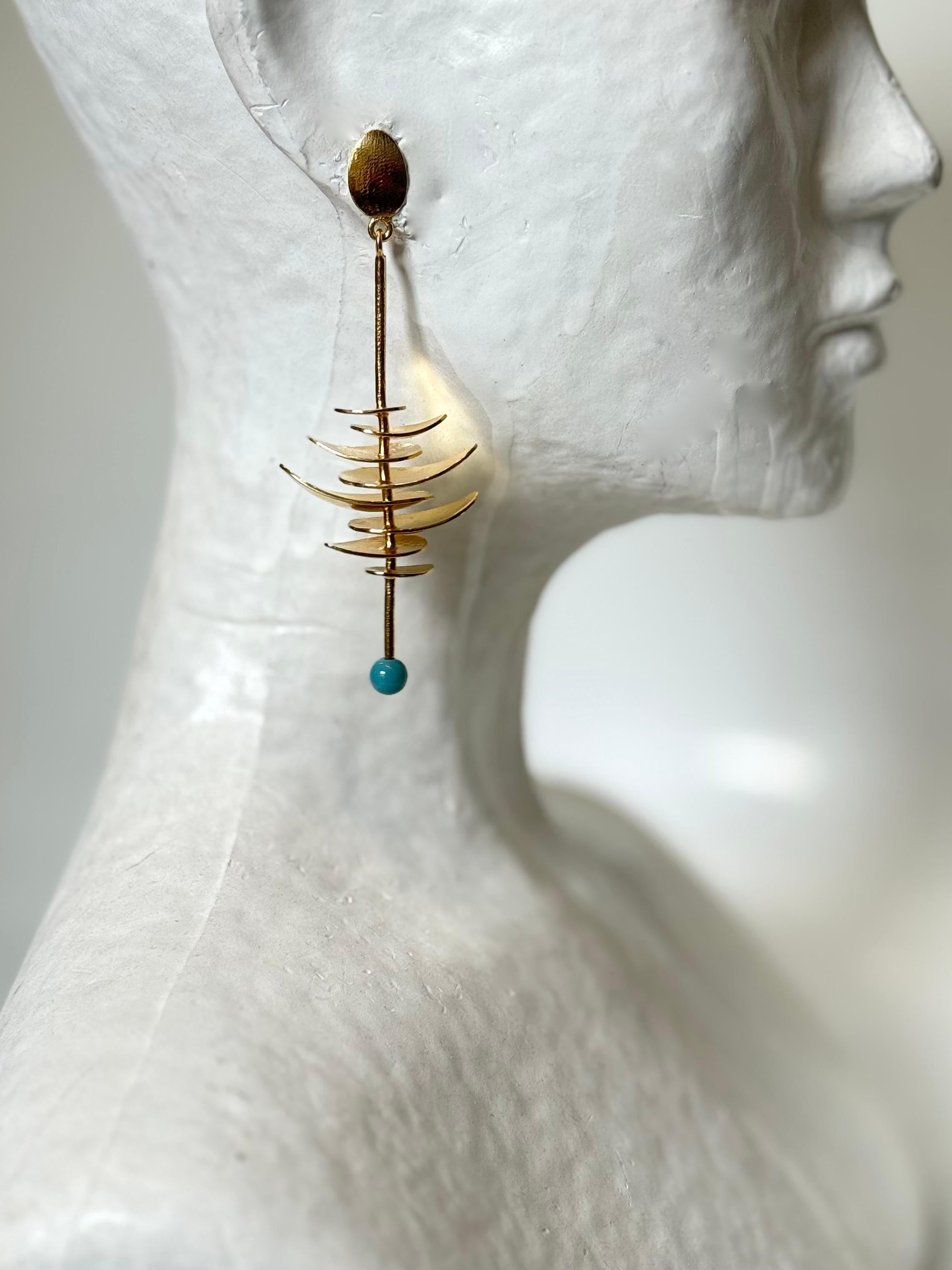 Bruno Da Rocha  Vermeil and Turquoise long Earring In New Condition In Virginia Beach, VA