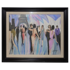 Vintage Bruno Dutot Original Gouache "Dancing in Paris", circa 1980s