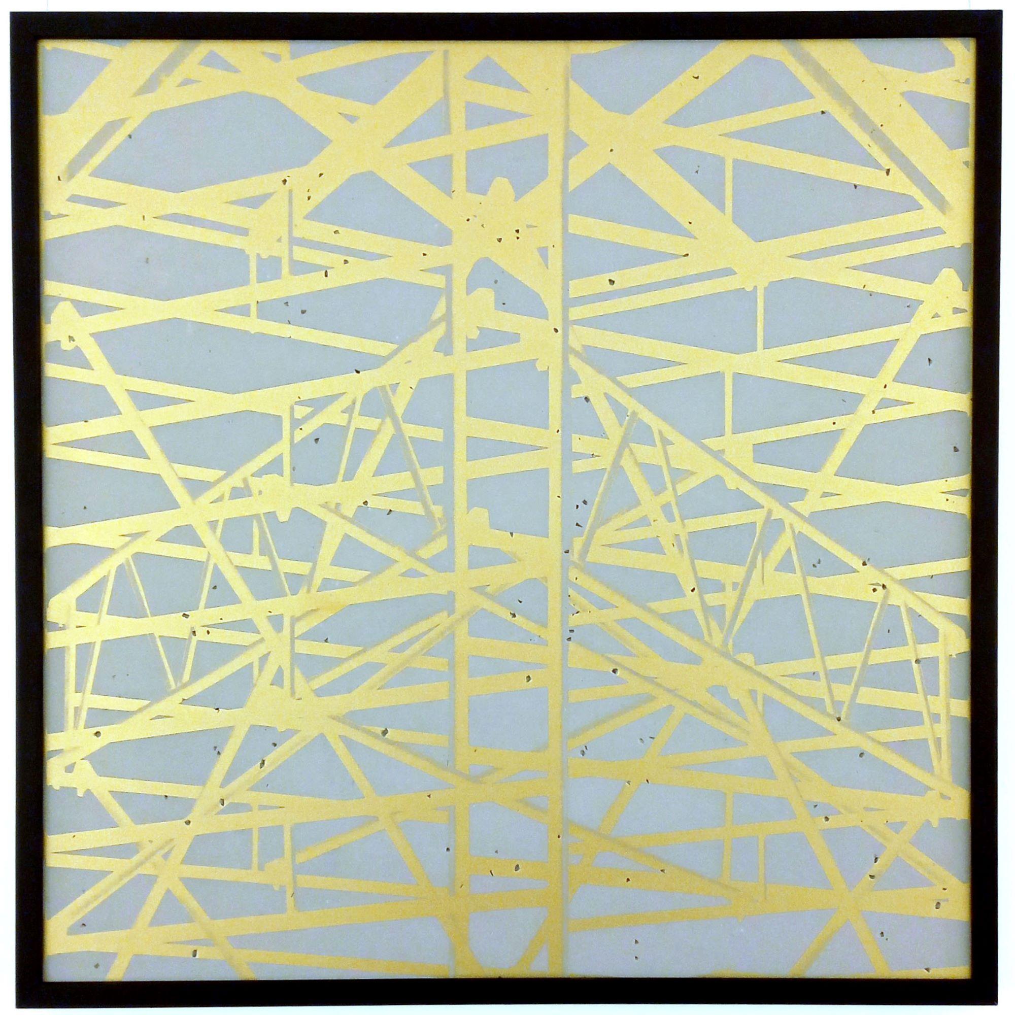 Concrete Scaffolding 02 ist eine limitierte Auflage der Fotografie des zeitgenössischen Künstlers Bruno Fontana. Dieses Foto ist ein Siebdruck mit Goldfarbe auf Betonsteinzeug. Die Abmessungen sind 60 x 60 cm (23,6 × 23,6 Zoll). Das Kunstwerk wird