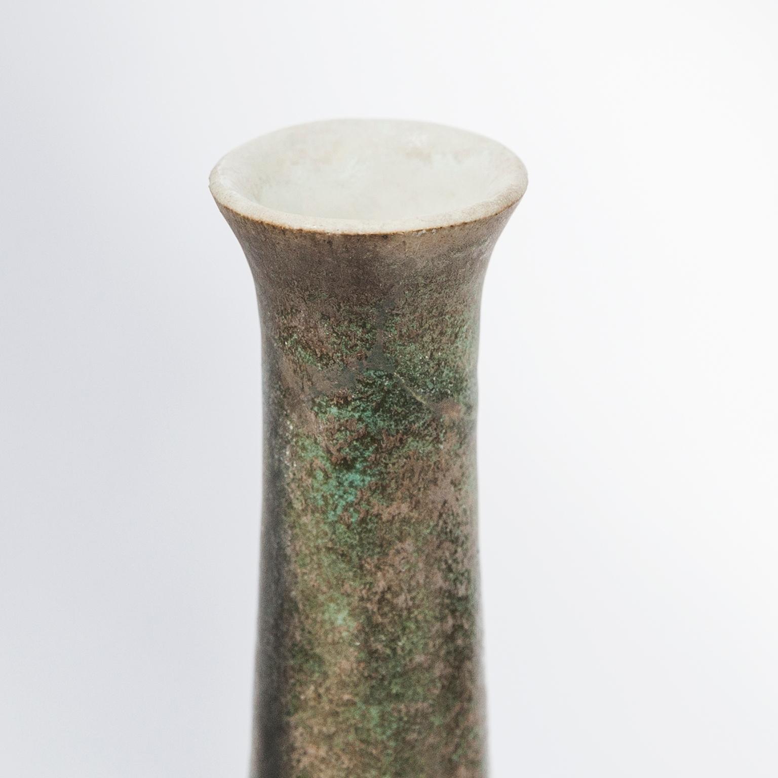 Mid-Century Modern Bruno Gambone Black Green Ceramic Vase, Italy, 1980s For Sale