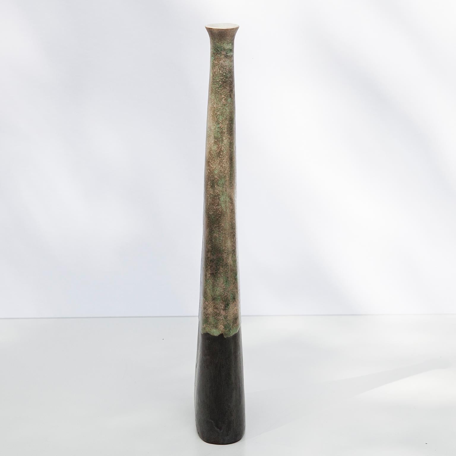 Italian Bruno Gambone Black Green Ceramic Vase, Italy, 1980s For Sale