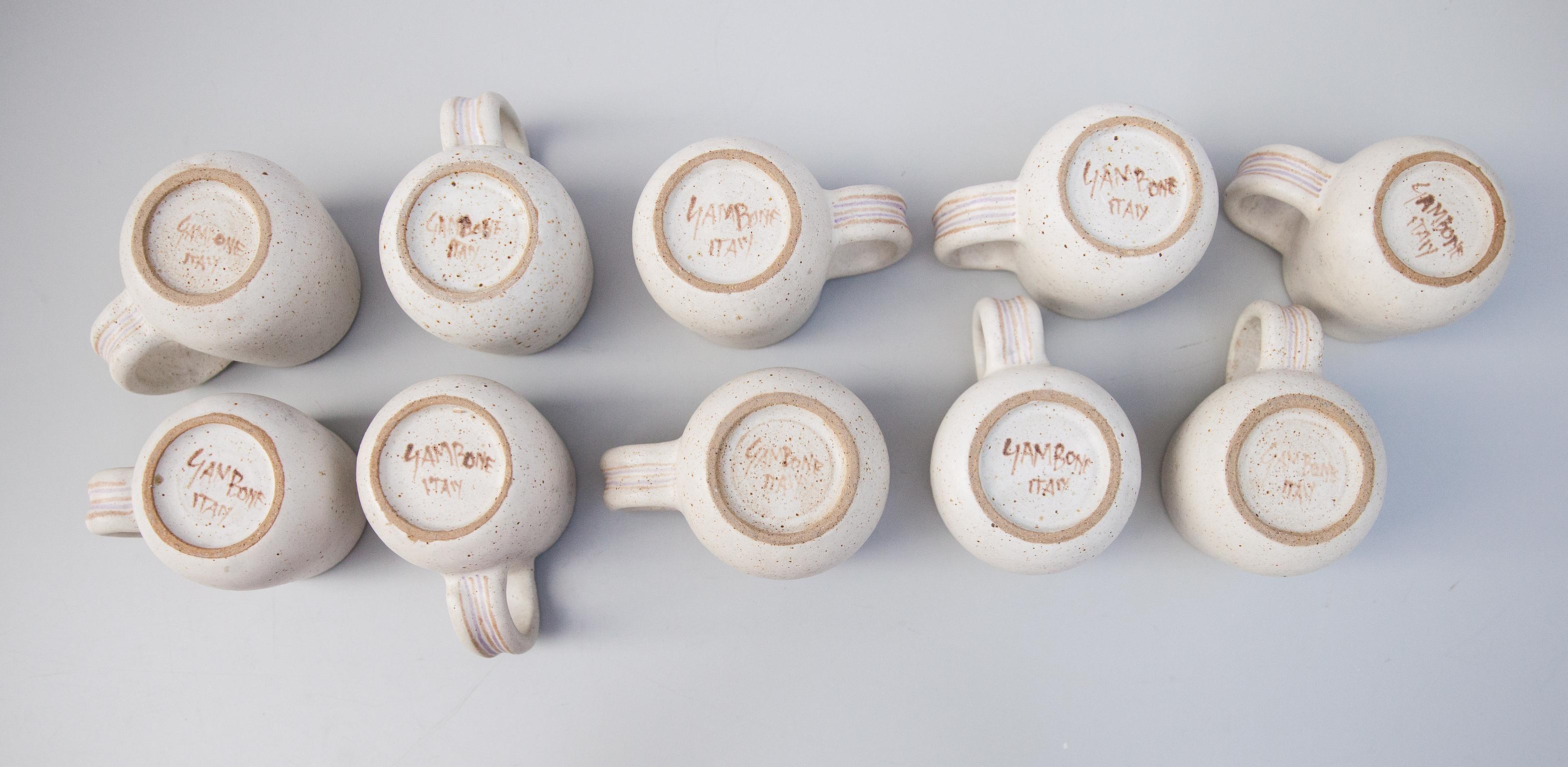 Bruno Gambone Ceramic Coffee Cups Set of 10 2