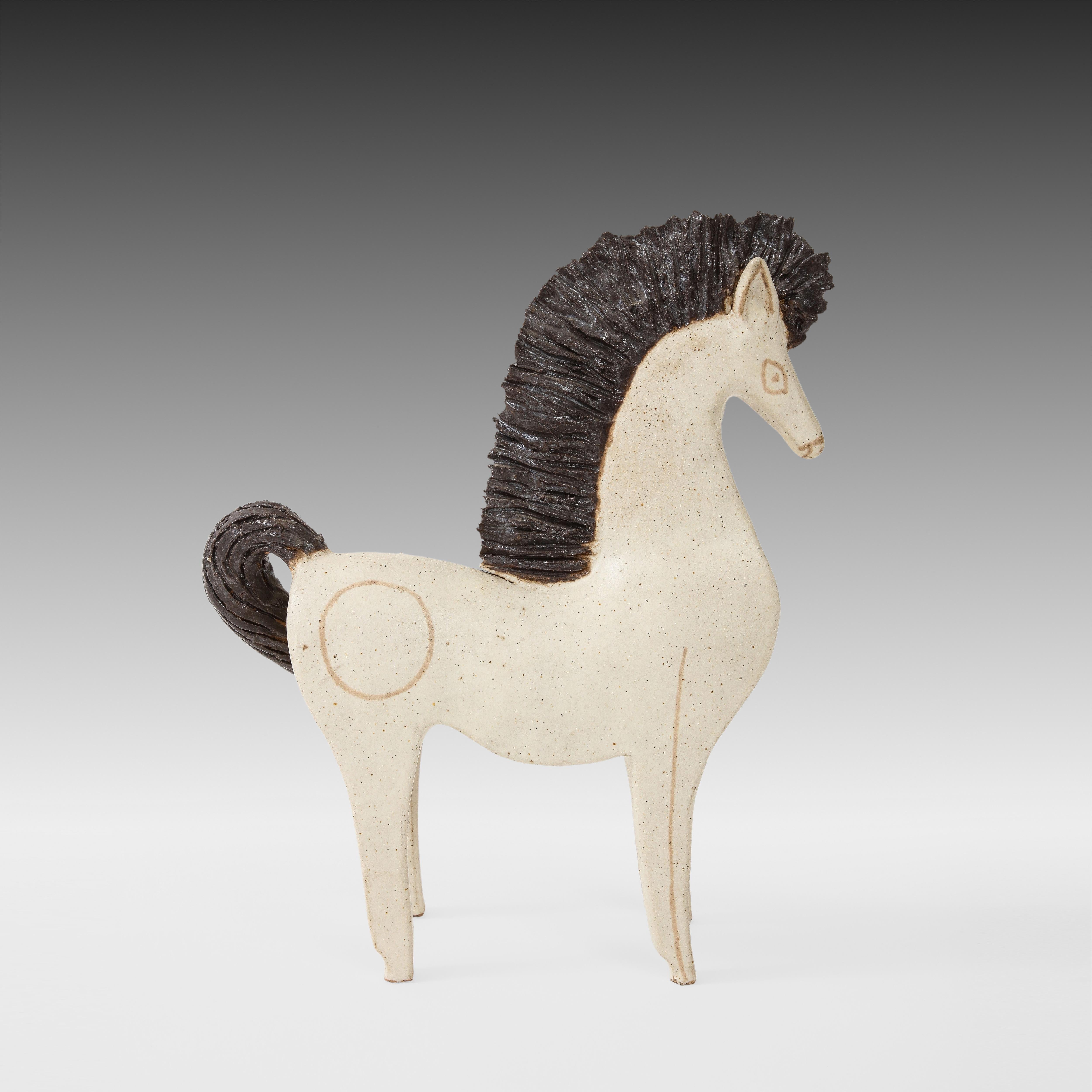 Late 20th Century Bruno Gambone Glazed Ceramic Horse Sculpture, Italy, 1970s For Sale